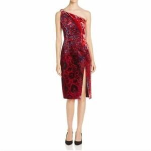 NEW Elie Tahari Red Wild Currant Velvet Carter One Shoulder Dress 14